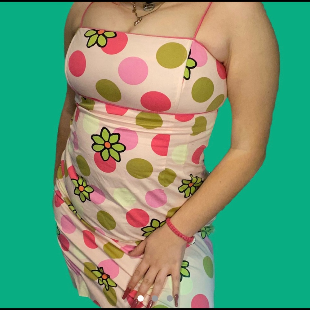 90s does 60s pink print dress